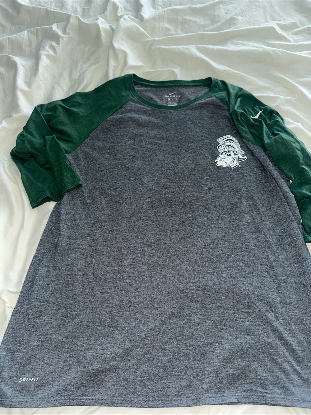Michigan state Nike Gray Heather Tee with Dark Green